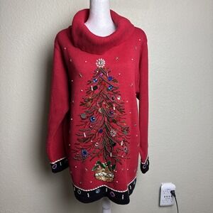 B. P. Design Women's Christmas Sweater Size L Red Embellished Ugly Not Ugly